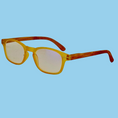 Load image into Gallery viewer, Yellow eyeglasses with brown Wood-like arms on a white background