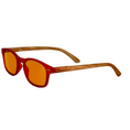 Load image into Gallery viewer, Sunglasses with red lenses and wooden frame on a light background