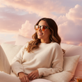 Load image into Gallery viewer, Close-up of model wearing Emerald Ozdust Sleep Glasses with cotton candy sky