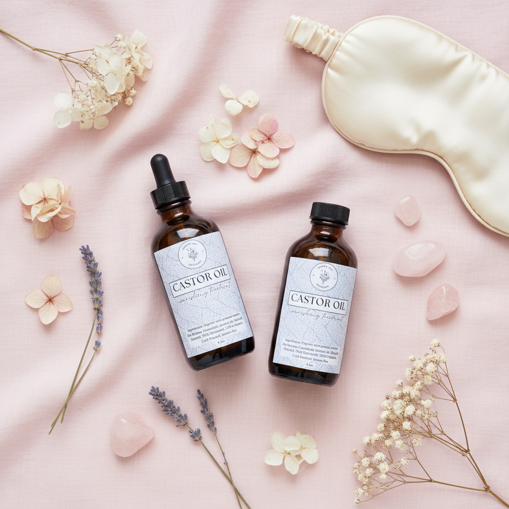 Castor oil flat lay