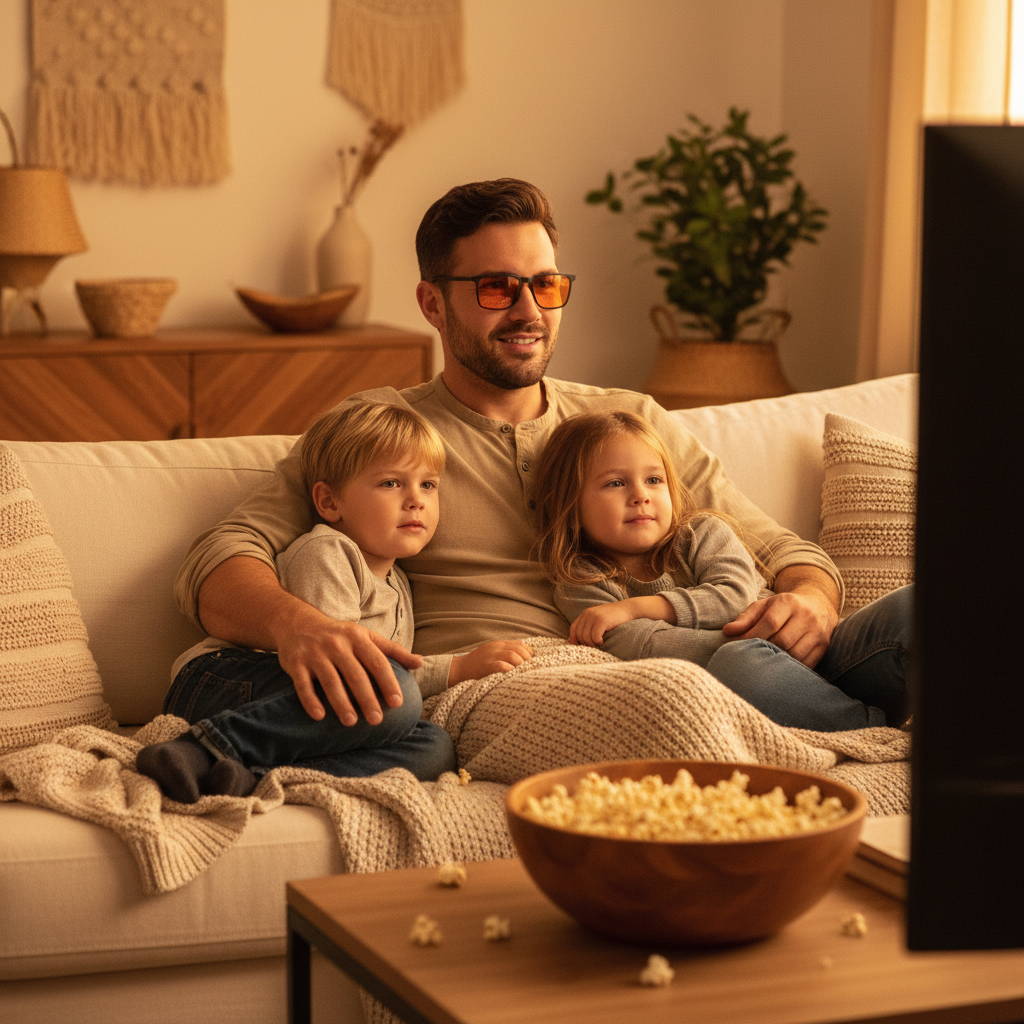Dad Watching TV - Men in Black Glasses