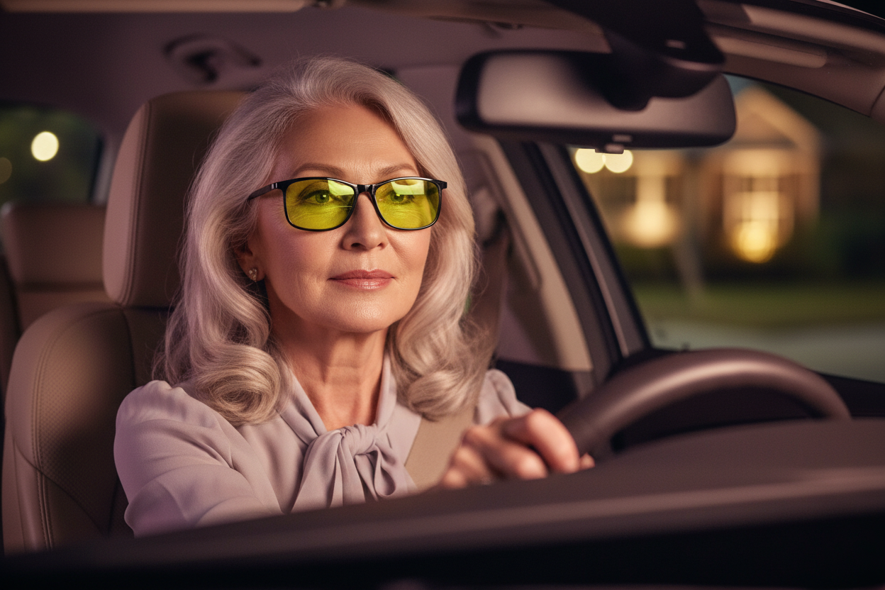 Elegant Grandma Driving at Night