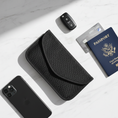 Load image into Gallery viewer, Flat lay with phone, passport, card, key fob

