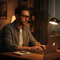 Load image into Gallery viewer, Man working late with blue light glasses
