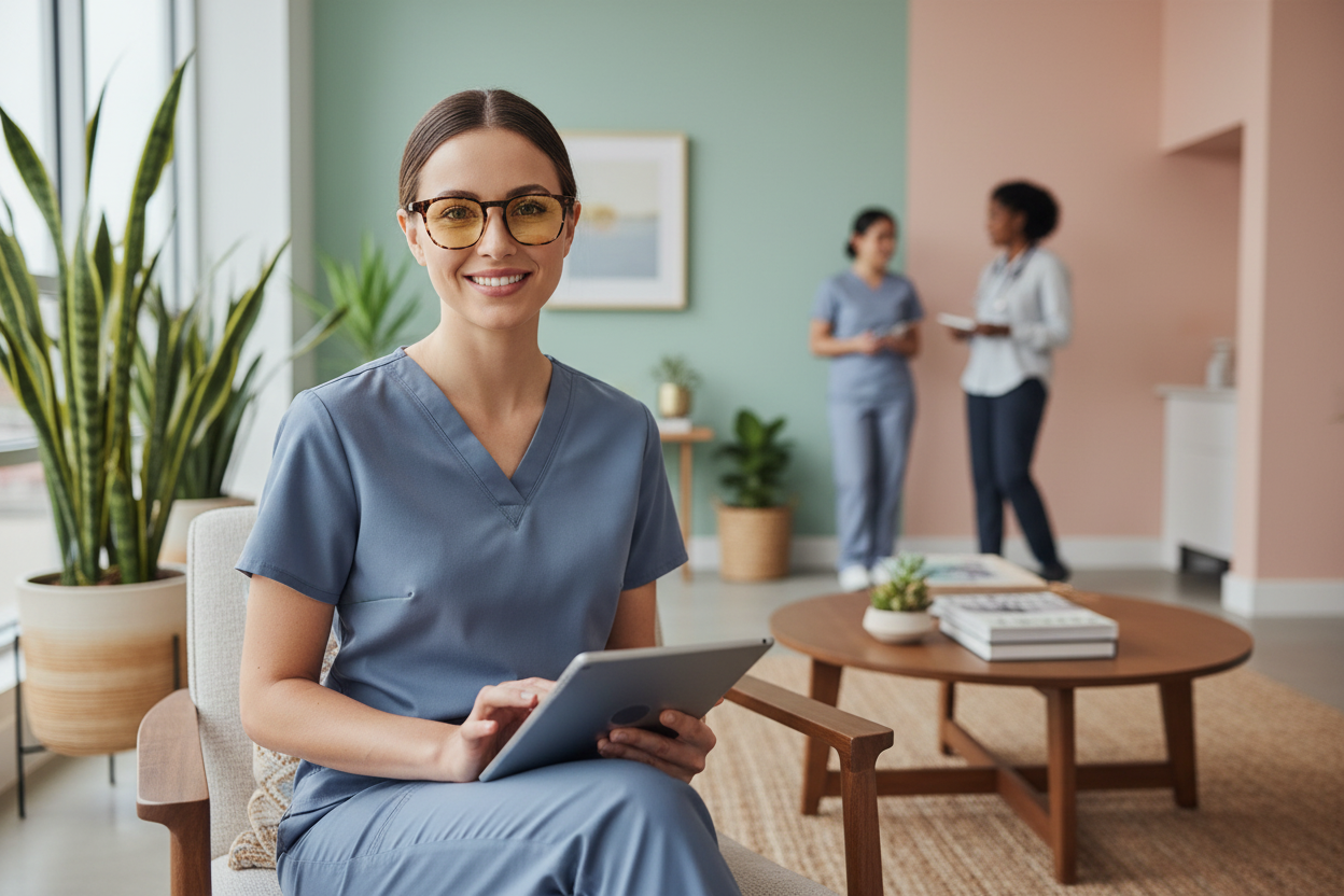 Nurse in Tortoise Frames - Waiting Room