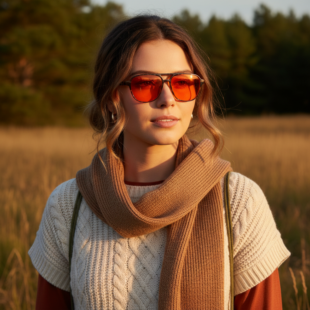 Orange-red lens fall editorial lifestyle shot