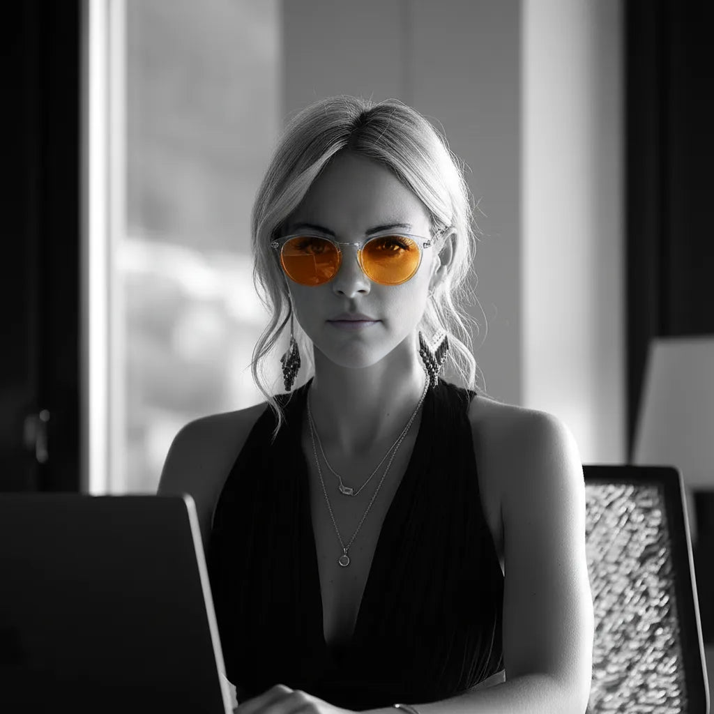 Woman wearing sunglasses with a blurred background