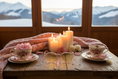 Load image into Gallery viewer, Ski Chalet Coffee Table Rose Quartz Glasses styled on coffee table with pink vase and flowers
