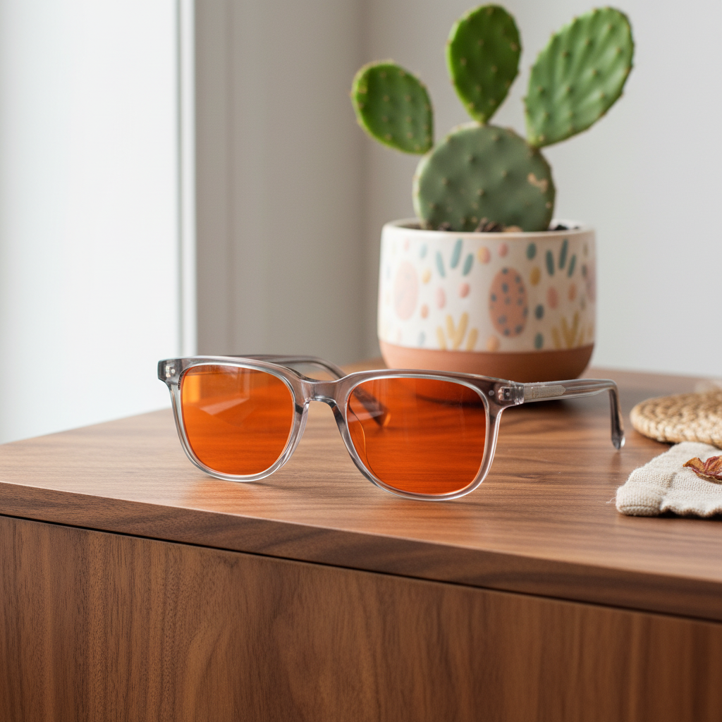 Smoky Quartz Sleep Glasses with cute cactus - Anthropologie style