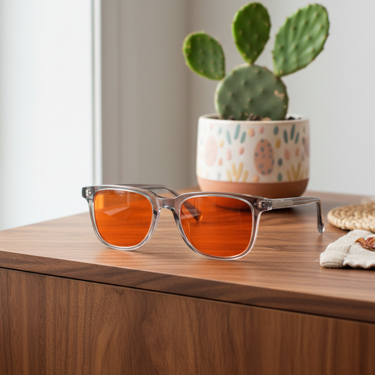 Smoky Quartz Sleep Glasses with cute cactus - Anthropologie style