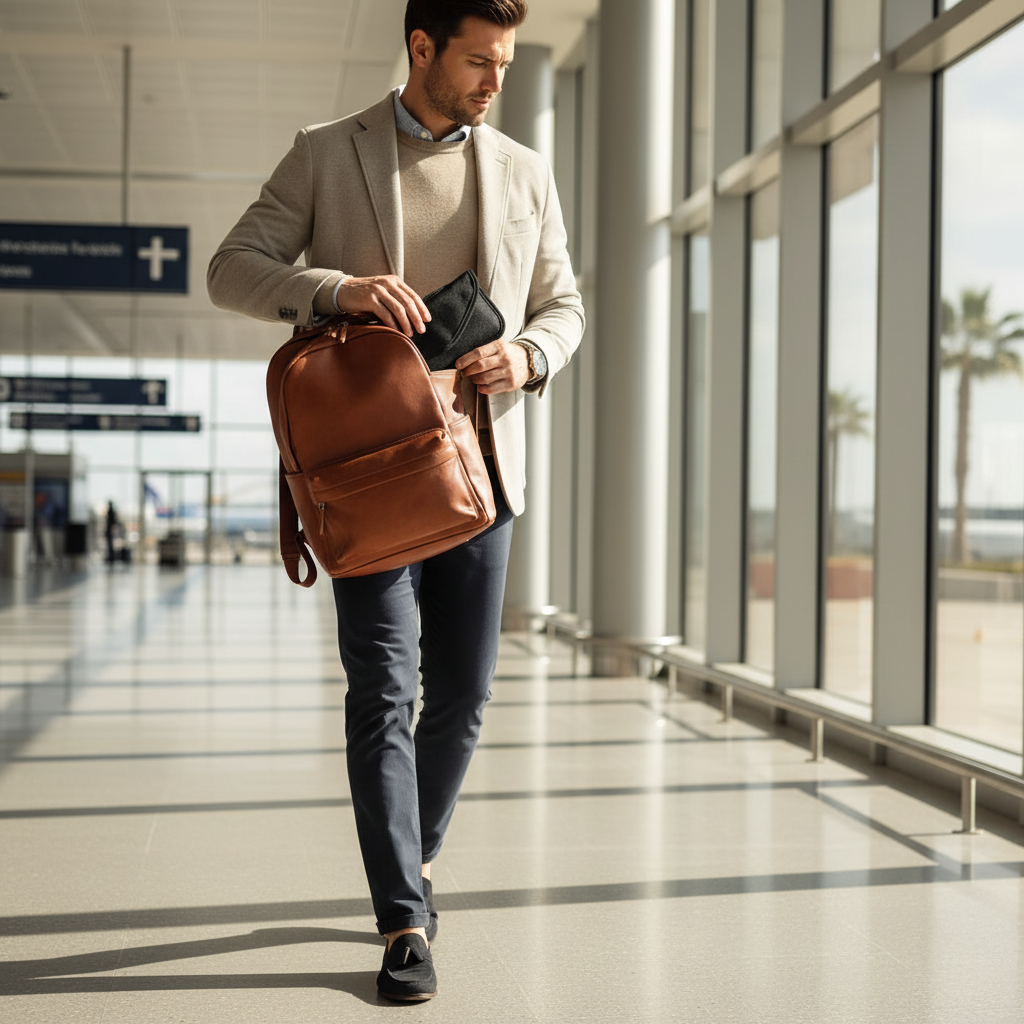 Stylish man at airport with DreamSafe