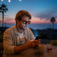 Load image into Gallery viewer, Surfer guy at cafe just after sunset
