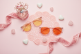 Load image into Gallery viewer, Rose Quartz Computer and Sleep Glasses with delicate lace and vintage Valentine's styling
