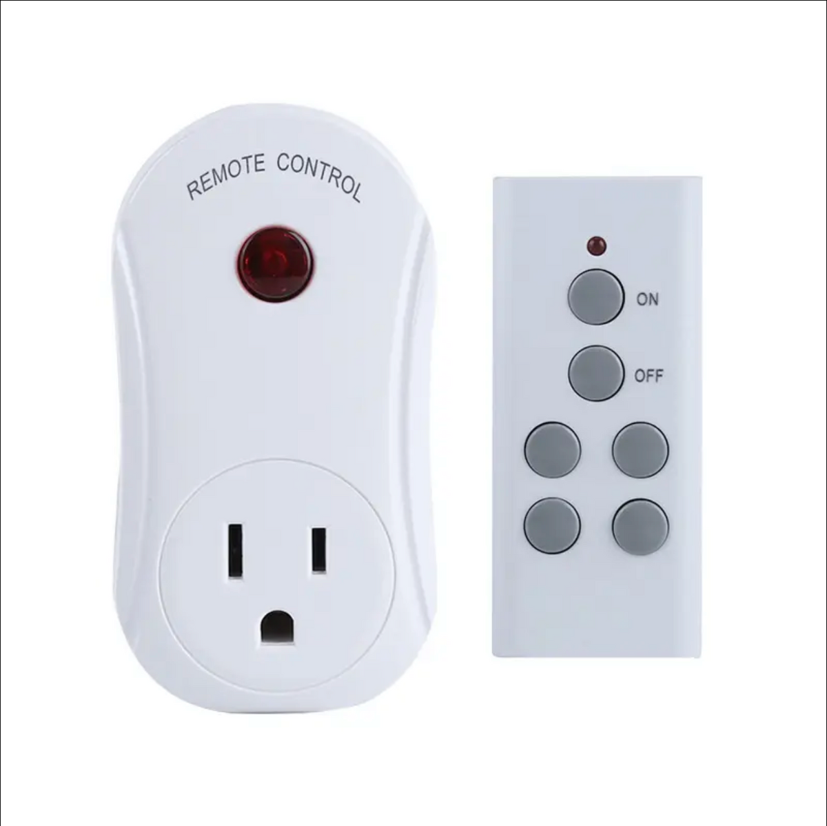 A WiFi remote switch with a white plug-in outlet and a black remote control.